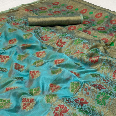 Blue Woven Organza Saree