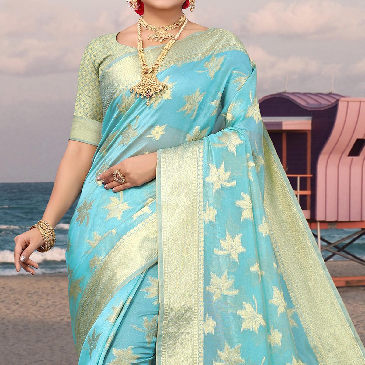 Blue Woven Organza Saree