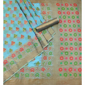 Blue Woven Organza Saree