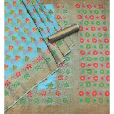 Blue Woven Organza Saree