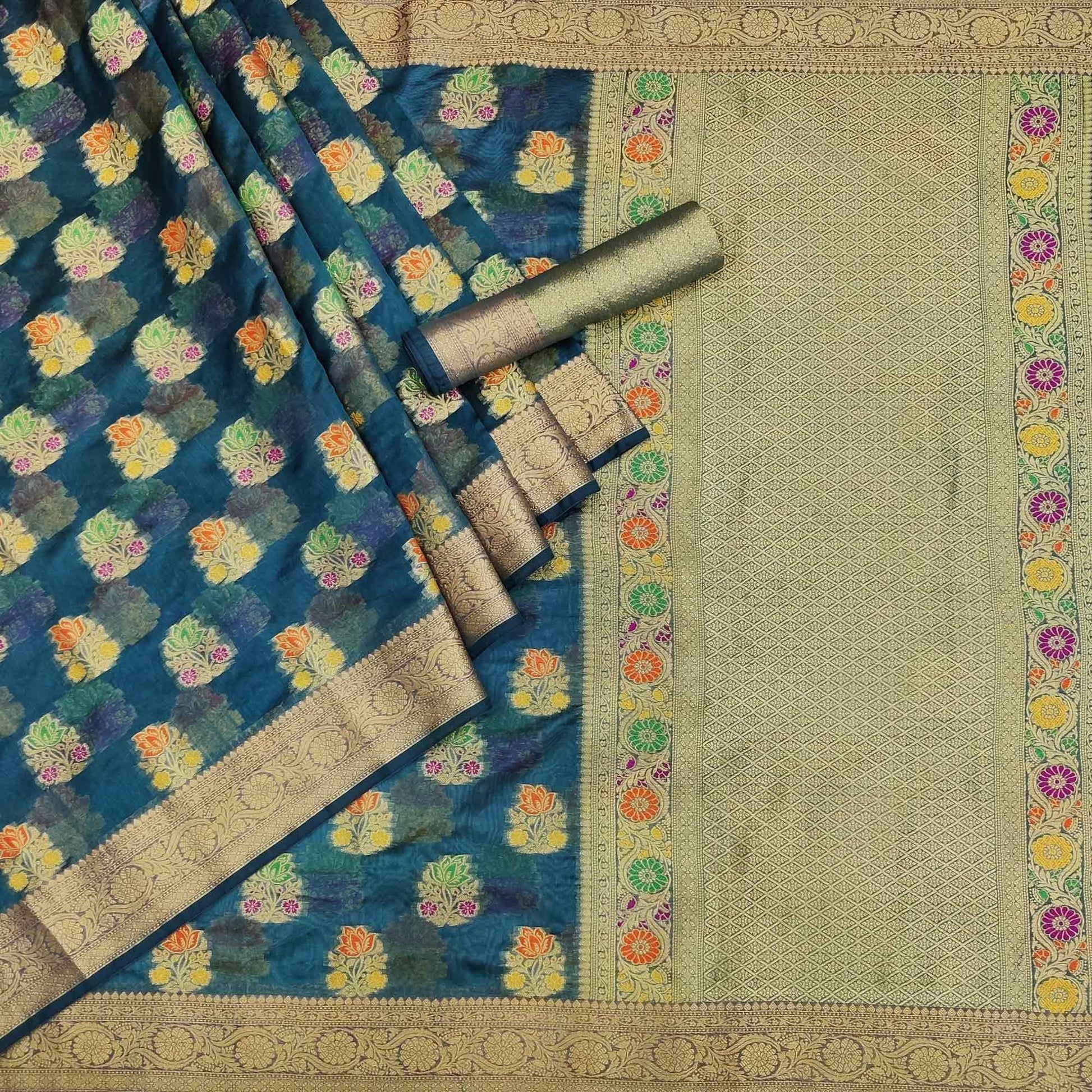 Blue Woven Organza Saree