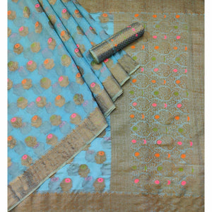 Blue Woven Organza Saree