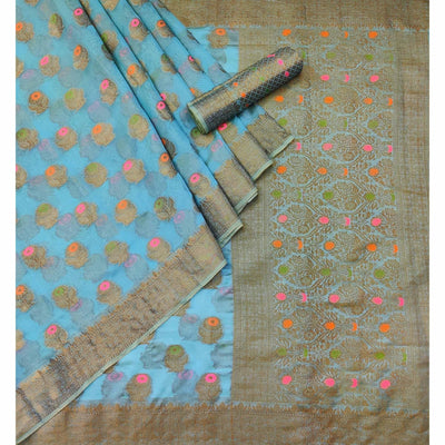 Blue Woven Organza Saree