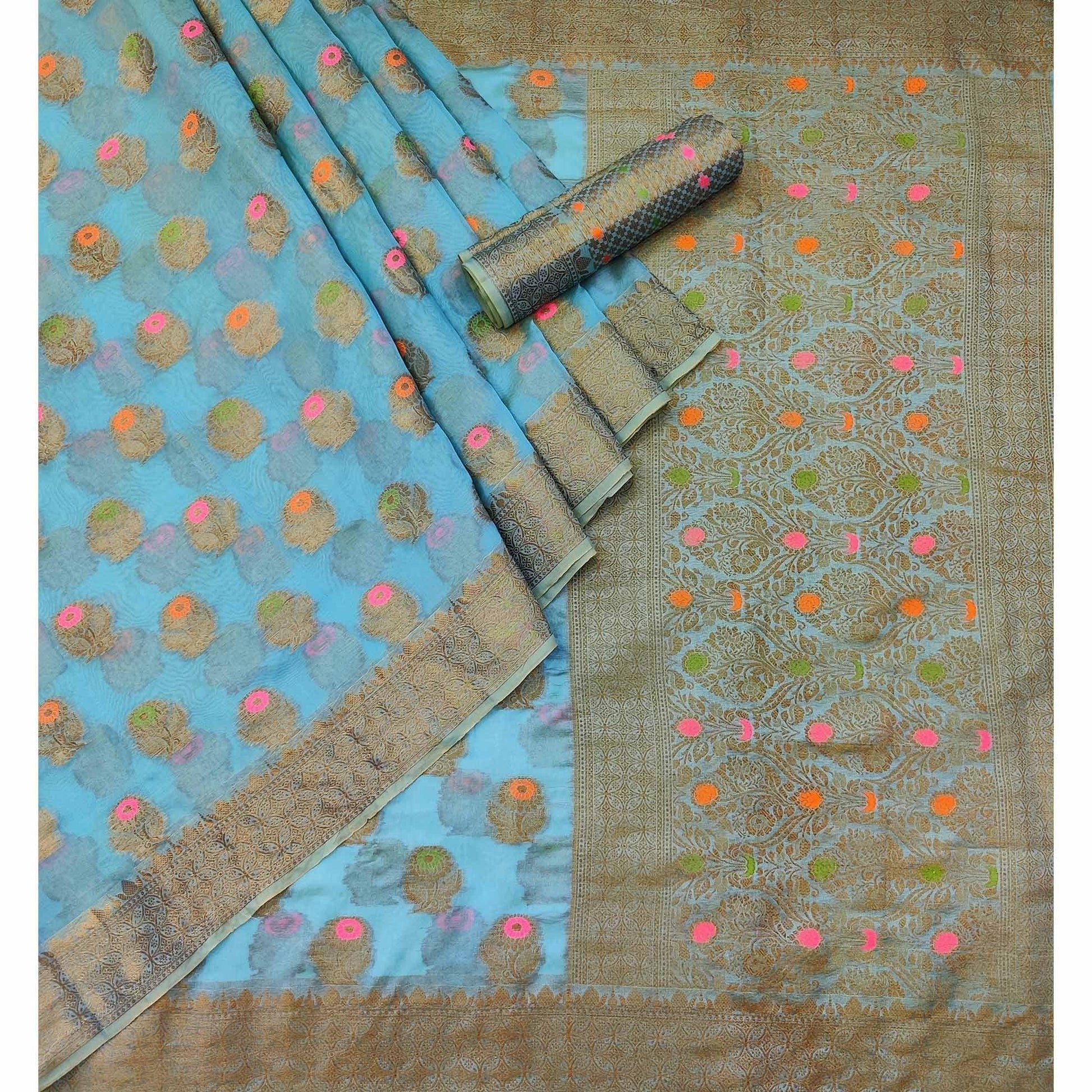 Blue Woven Organza Saree