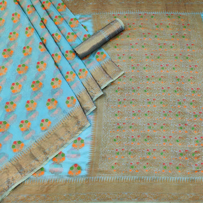 Blue Woven Organza Saree