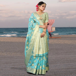 Blue Woven Organza Saree