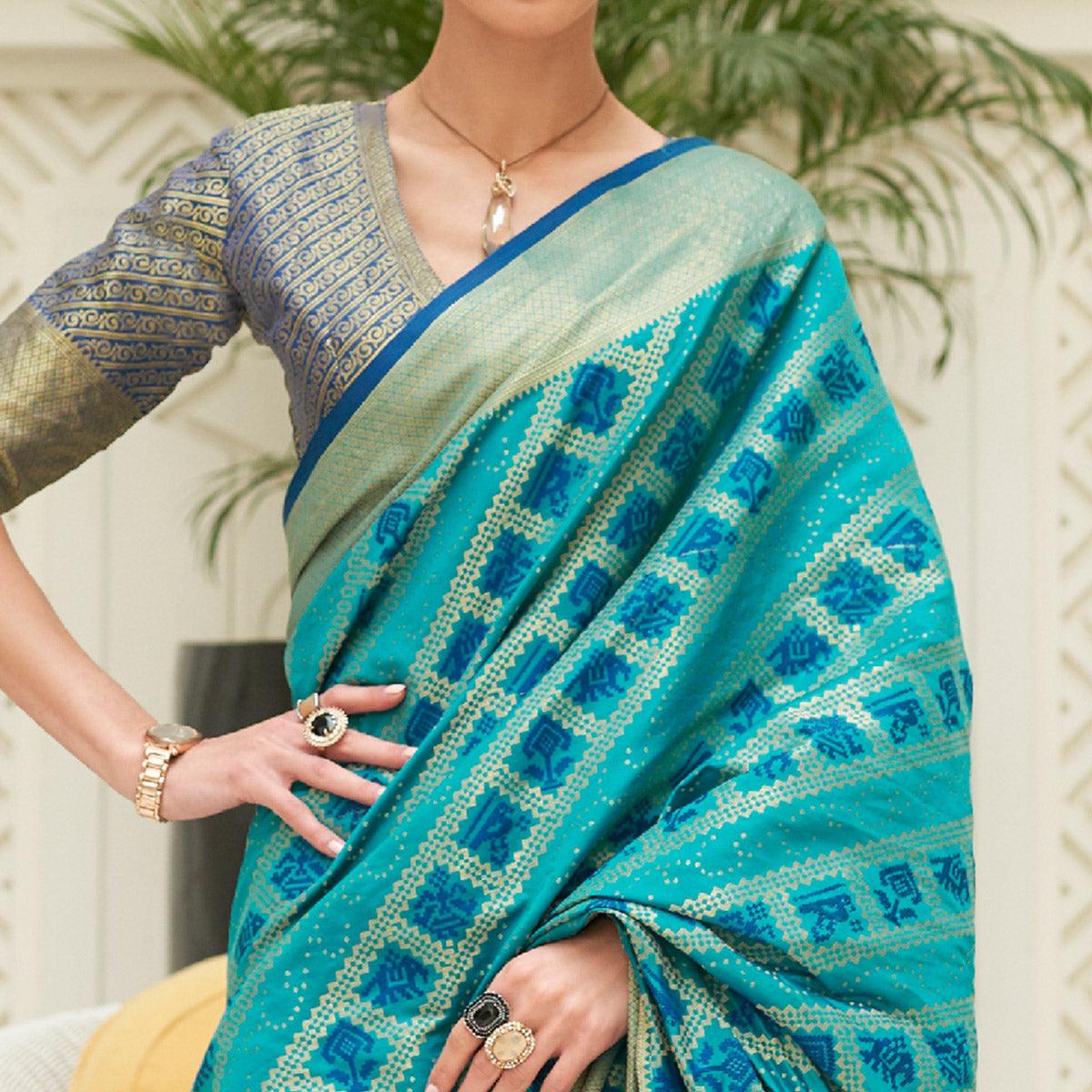 Blue Woven Patola Silk Saree