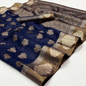 Blue Woven Cotton Blend Saree