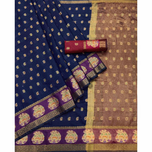 Blue Woven Cotton Blend Saree