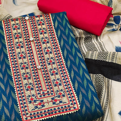 Blue Woven Pure Cotton Dress Material
