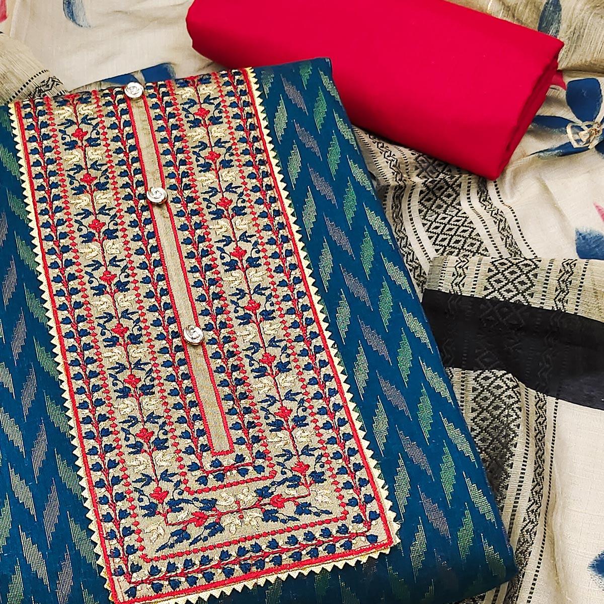 Blue Woven Pure Cotton Dress Material