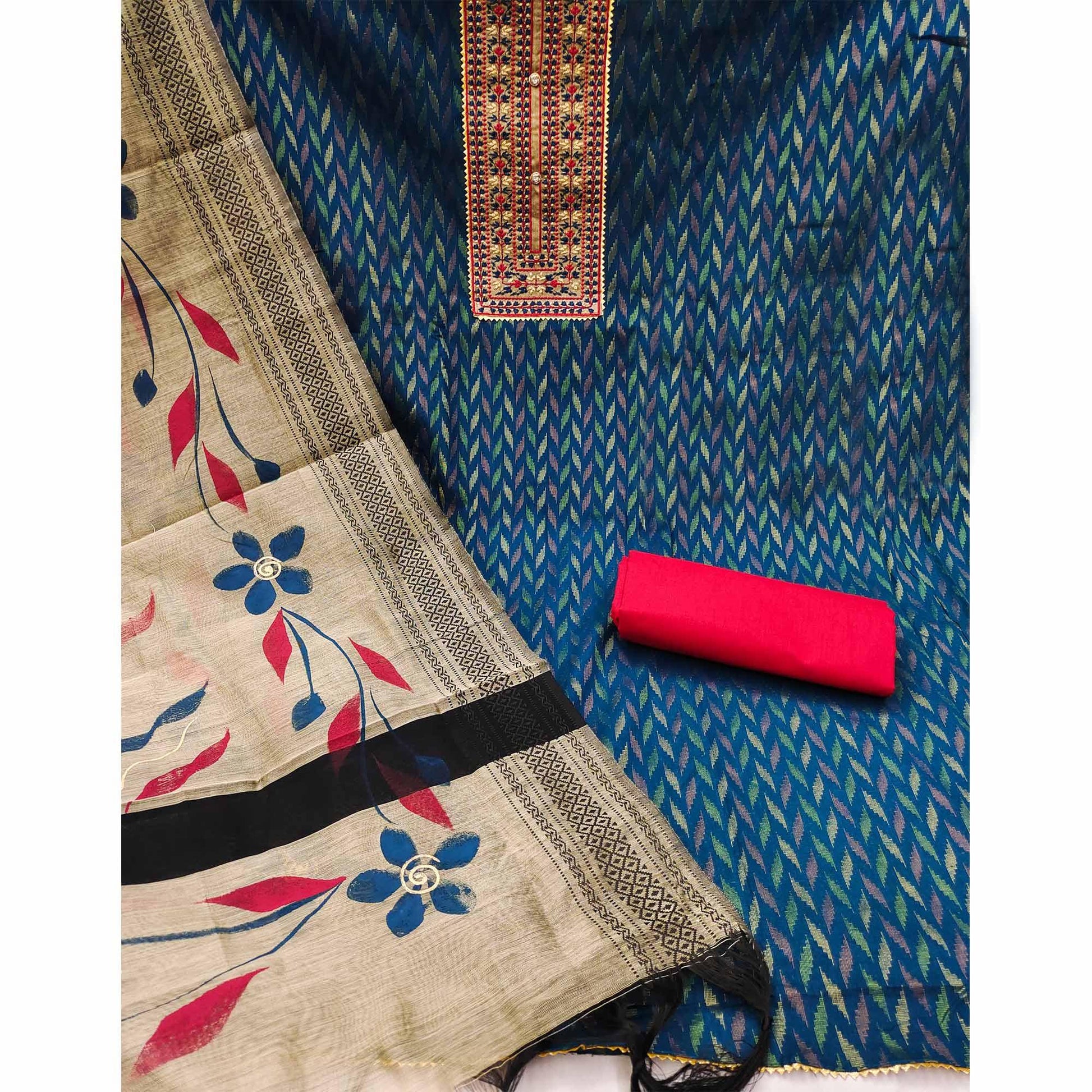 Blue Woven Pure Cotton Dress Material