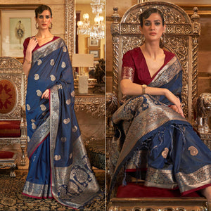 Blue Woven Pure Silk Saree