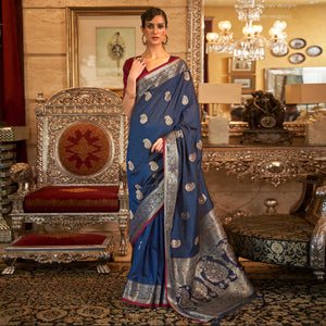 Blue Woven Pure Silk Saree