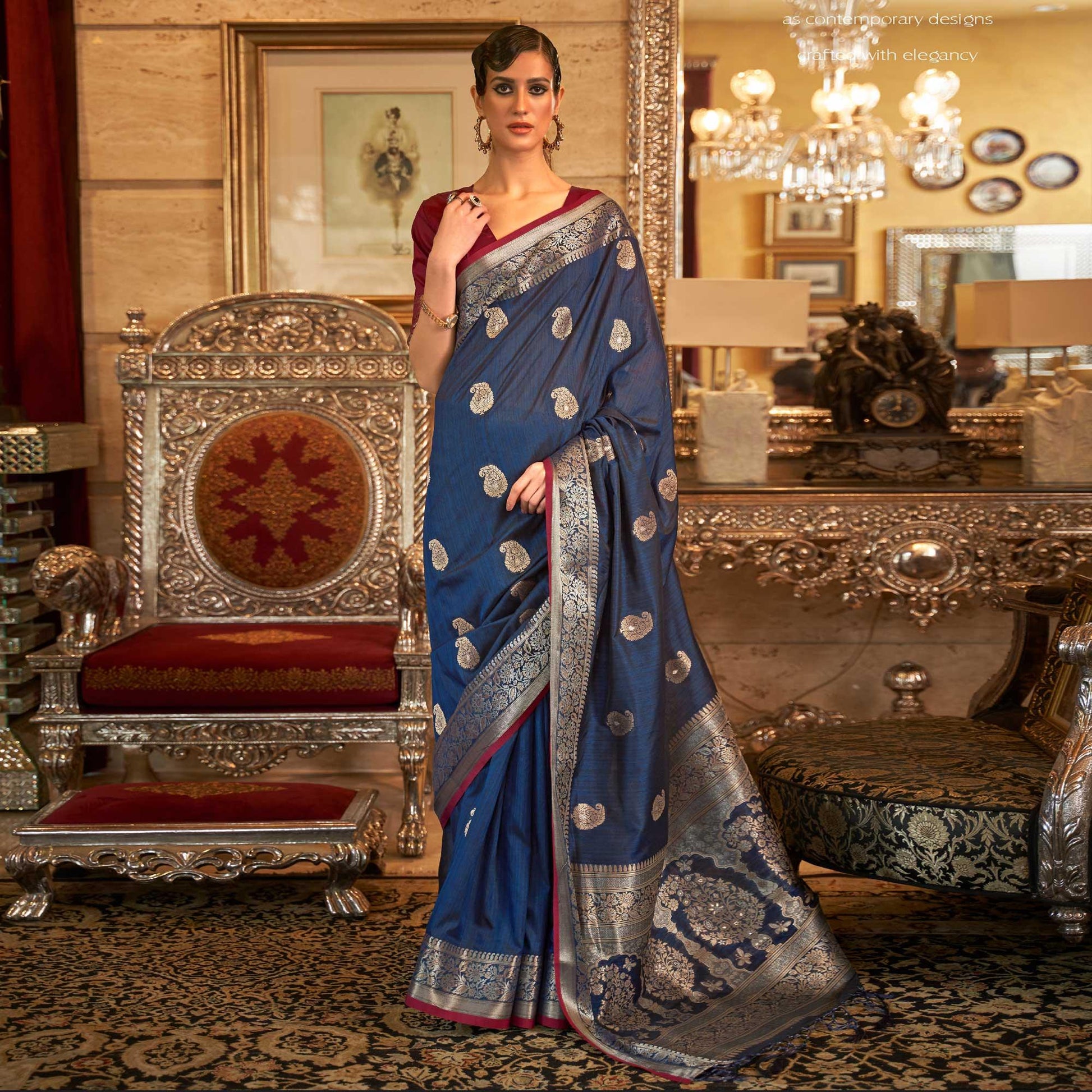 Blue Woven Pure Silk Saree