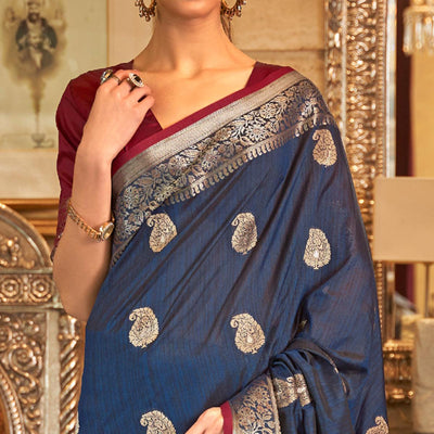 Blue Woven Pure Silk Saree