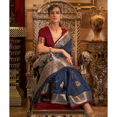 Blue Woven Pure Silk Saree