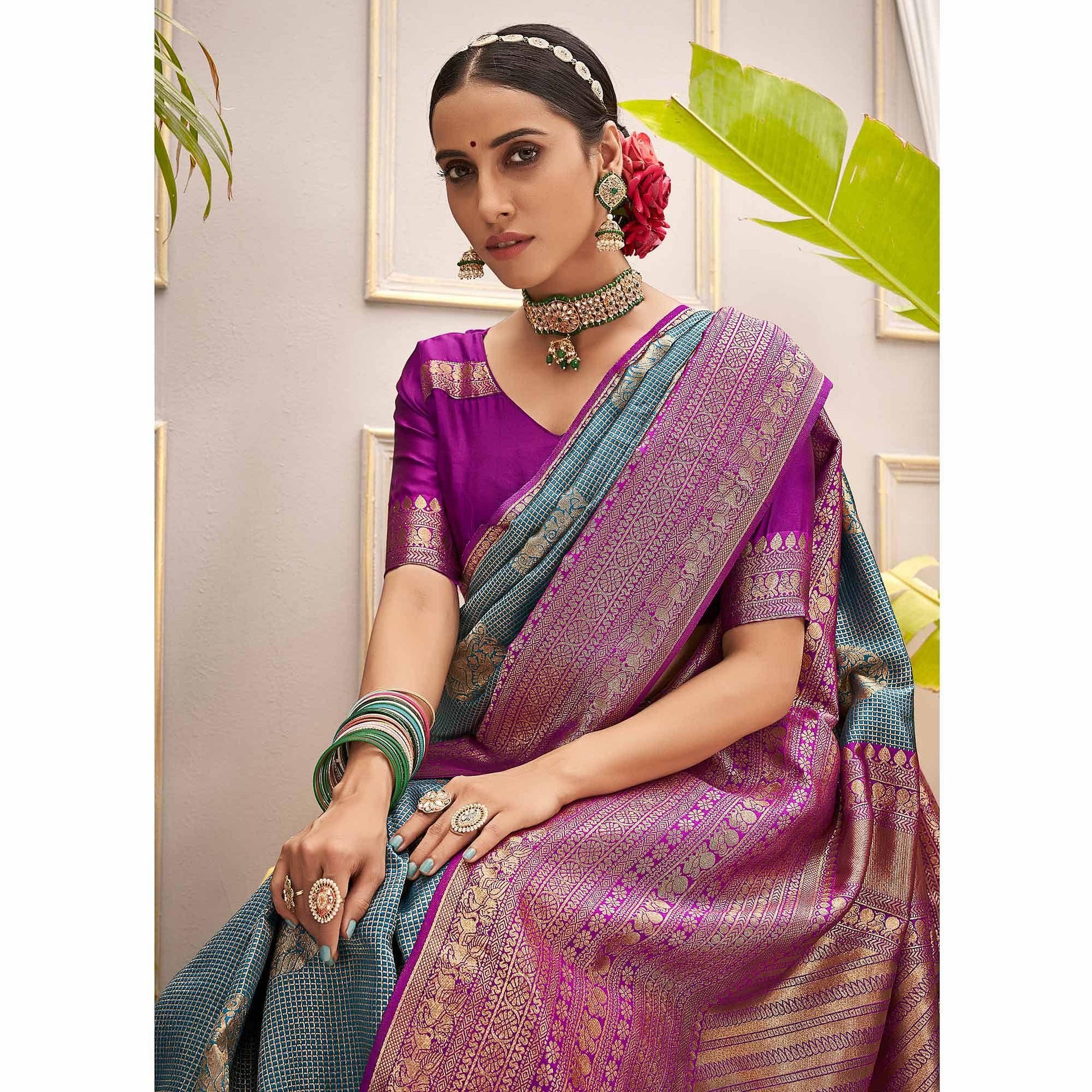 Blue Woven Pure Silk Saree With Tassels