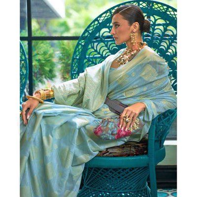 Blue Woven-Sequins Handloom Silk Saree