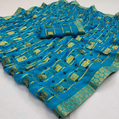 Blue Woven With Embellished Chiffon Saree