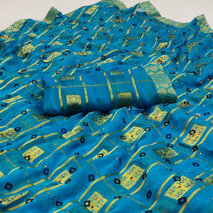 Blue Woven With Embellished Chiffon Saree