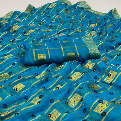 Blue Woven With Embellished Chiffon Saree