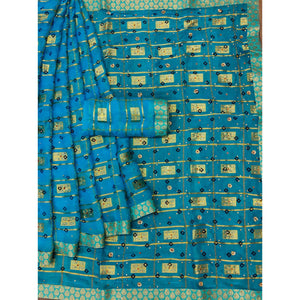 Blue Woven With Embellished Chiffon Saree