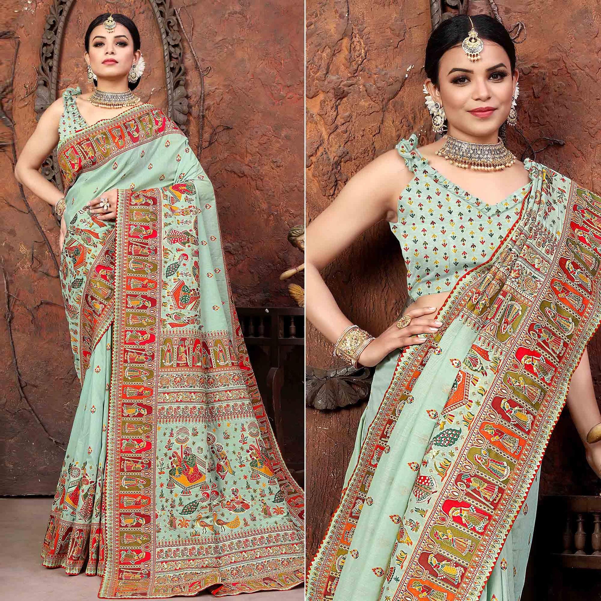 Blue Woven With Gota Patti Border Chanderi Saree