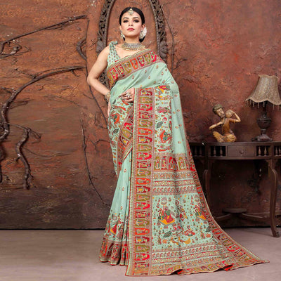 Blue Woven With Gota Patti Border Chanderi Saree