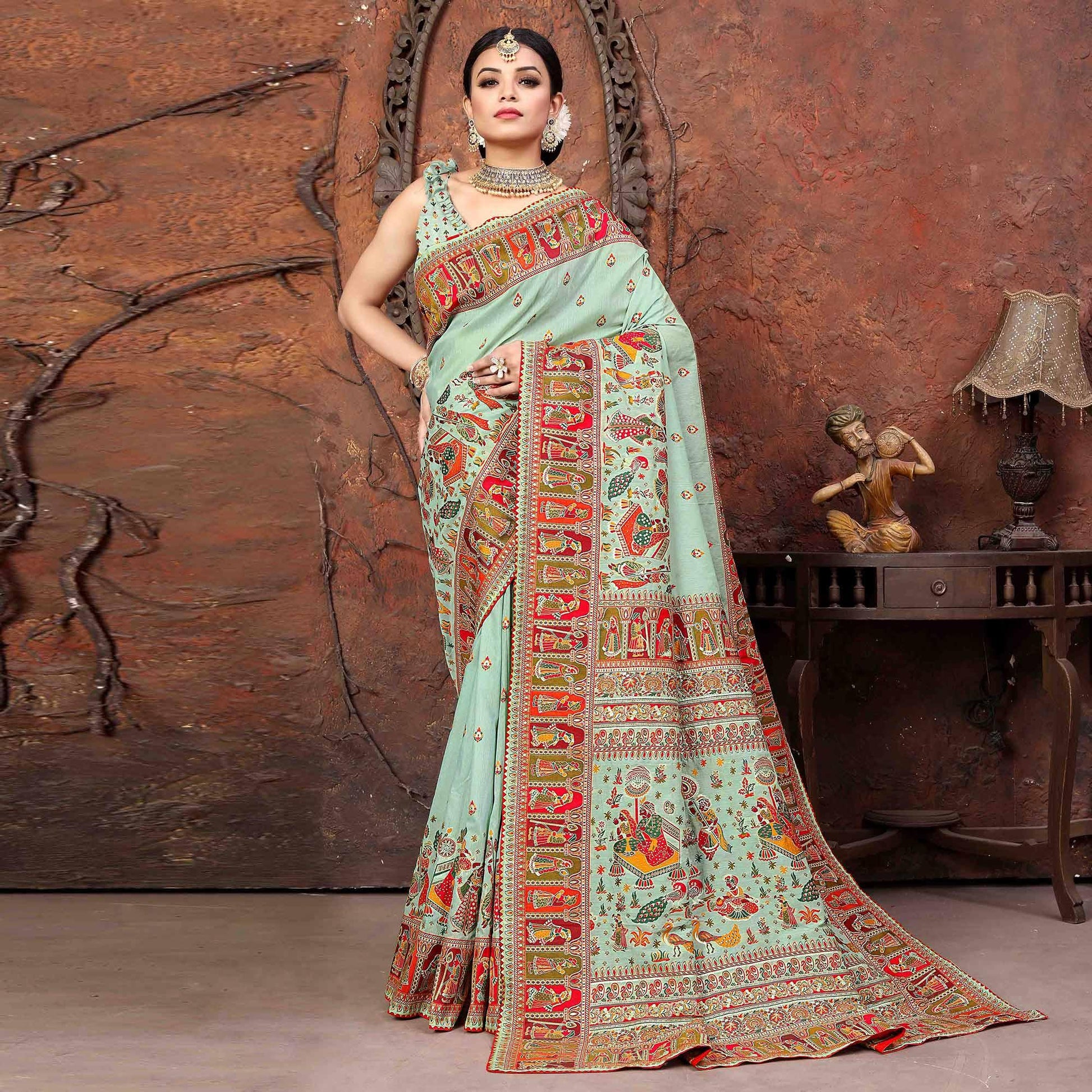 Blue Woven With Gota Patti Border Chanderi Saree