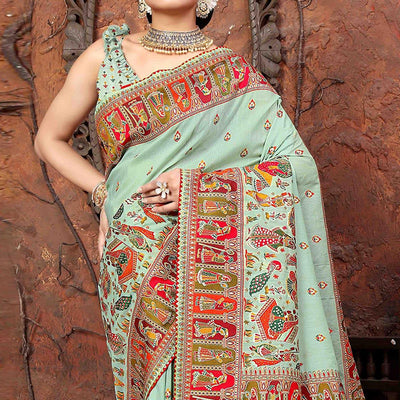 Blue Woven With Gota Patti Border Chanderi Saree