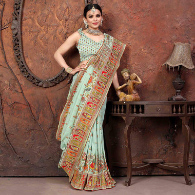 Blue Woven With Gota Patti Border Chanderi Saree