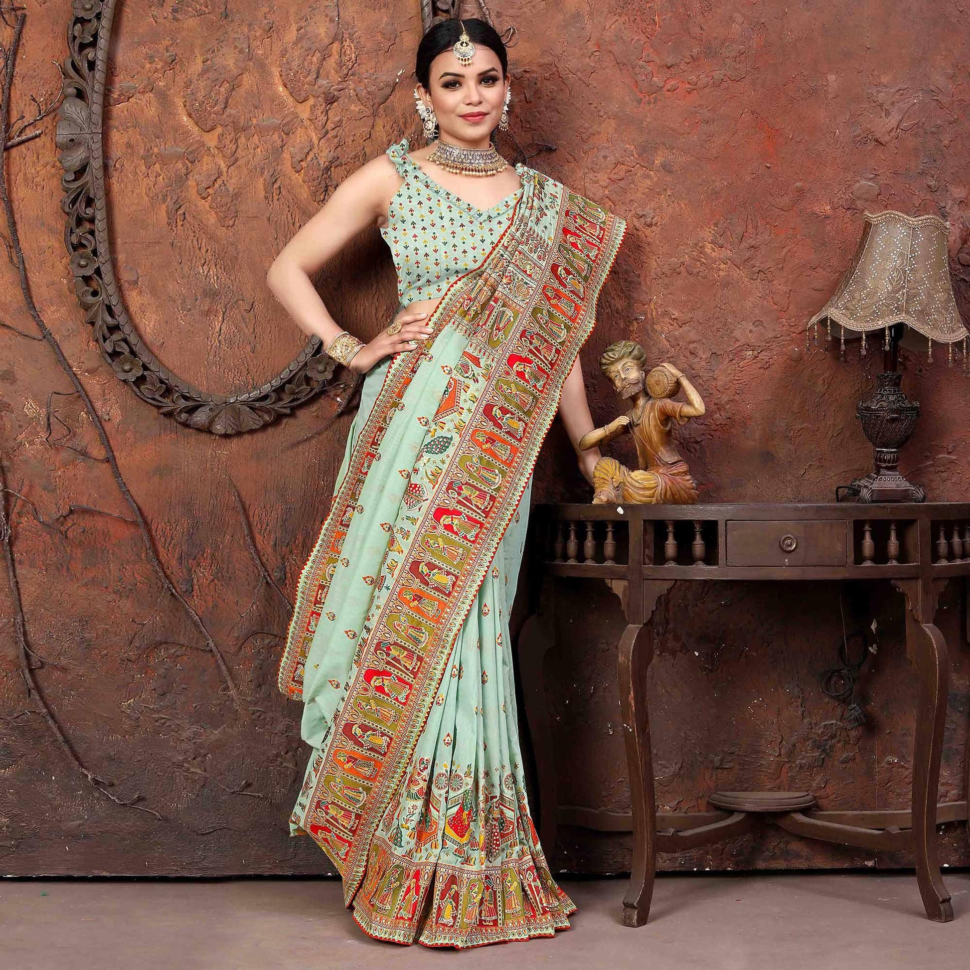 Blue Woven With Gota Patti Border Chanderi Saree