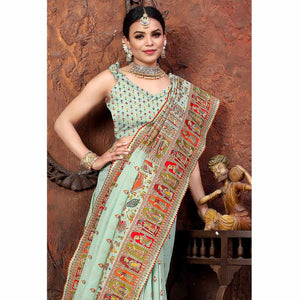 Blue Woven With Gota Patti Border Chanderi Saree