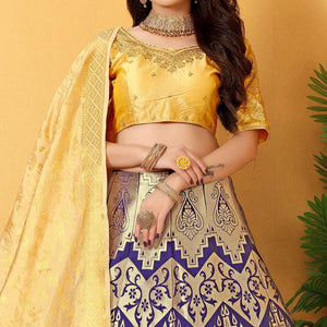 Blue-Yellow Meenakari Woven Banarasi Silk Lehenga Choli