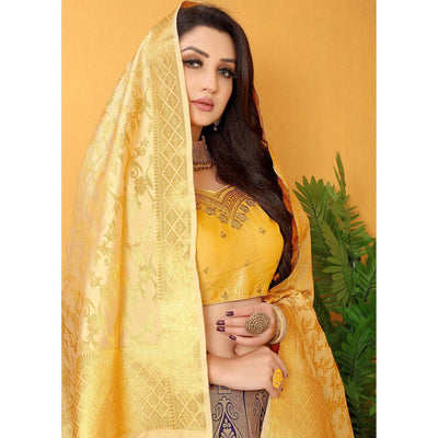 Blue-Yellow Meenakari Woven Banarasi Silk Lehenga Choli
