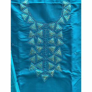 Blue Zardosi Embroidered Cotton Dress Material