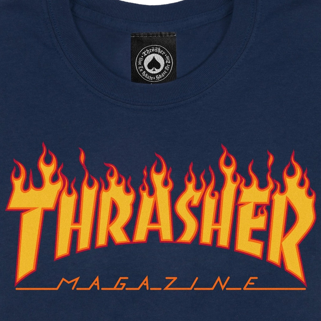 Thrasher | FLAME T-SHIRT  { NAVY