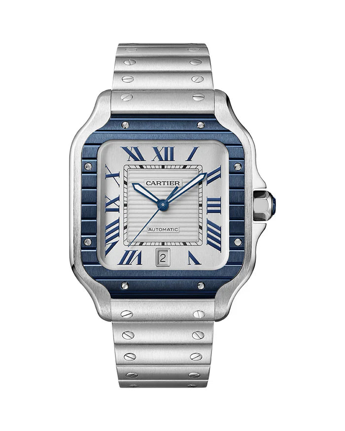 Cartier 'SANTOS DE CARTIER, LARGE, AUTOMATIC, STAINLESS STEEL, INTERCHANGEABLE METAL AND RUBBER'