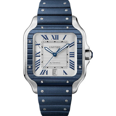 Cartier 'SANTOS DE CARTIER, LARGE, AUTOMATIC, STAINLESS STEEL, INTERCHANGEABLE METAL AND RUBBER'