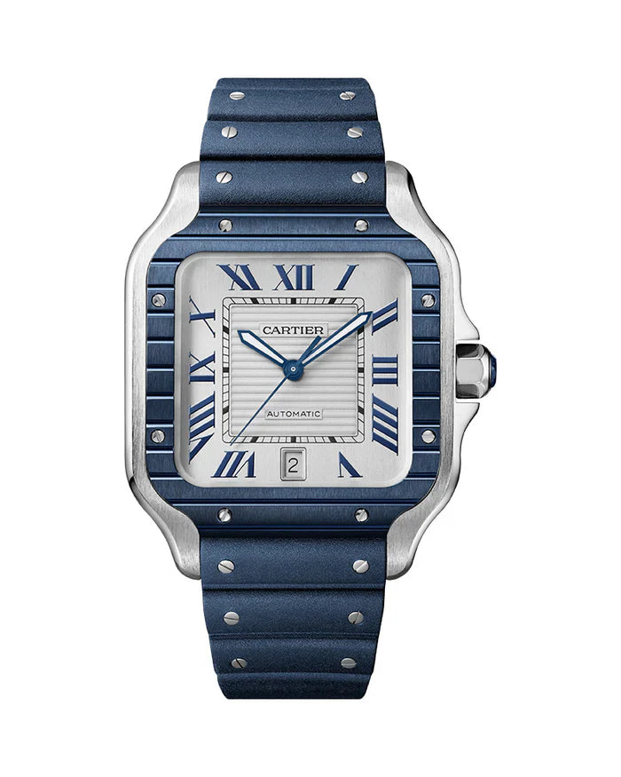 Cartier 'SANTOS DE CARTIER, LARGE, AUTOMATIC, STAINLESS STEEL, INTERCHANGEABLE METAL AND RUBBER'