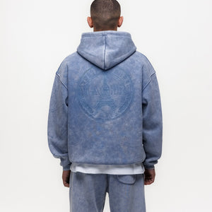 MAGIRI Embroidered Acid Washed Blue Hoodie