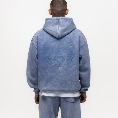 MAGIRI Embroidered Acid Washed Blue Hoodie