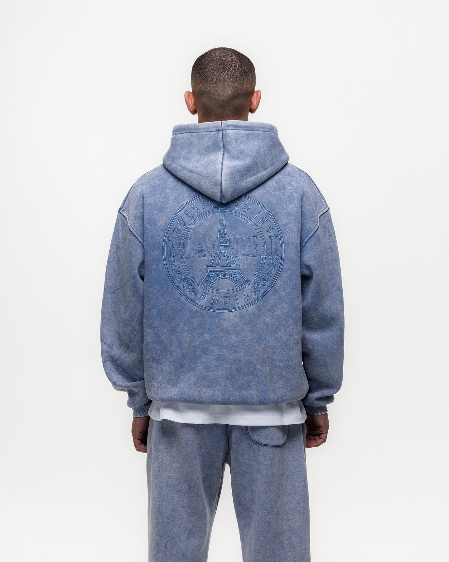 MAGIRI Embroidered Acid Washed Blue Hoodie