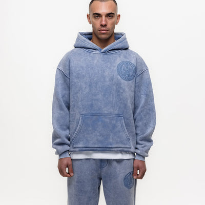 MAGIRI Embroidered Acid Washed Blue Hoodie