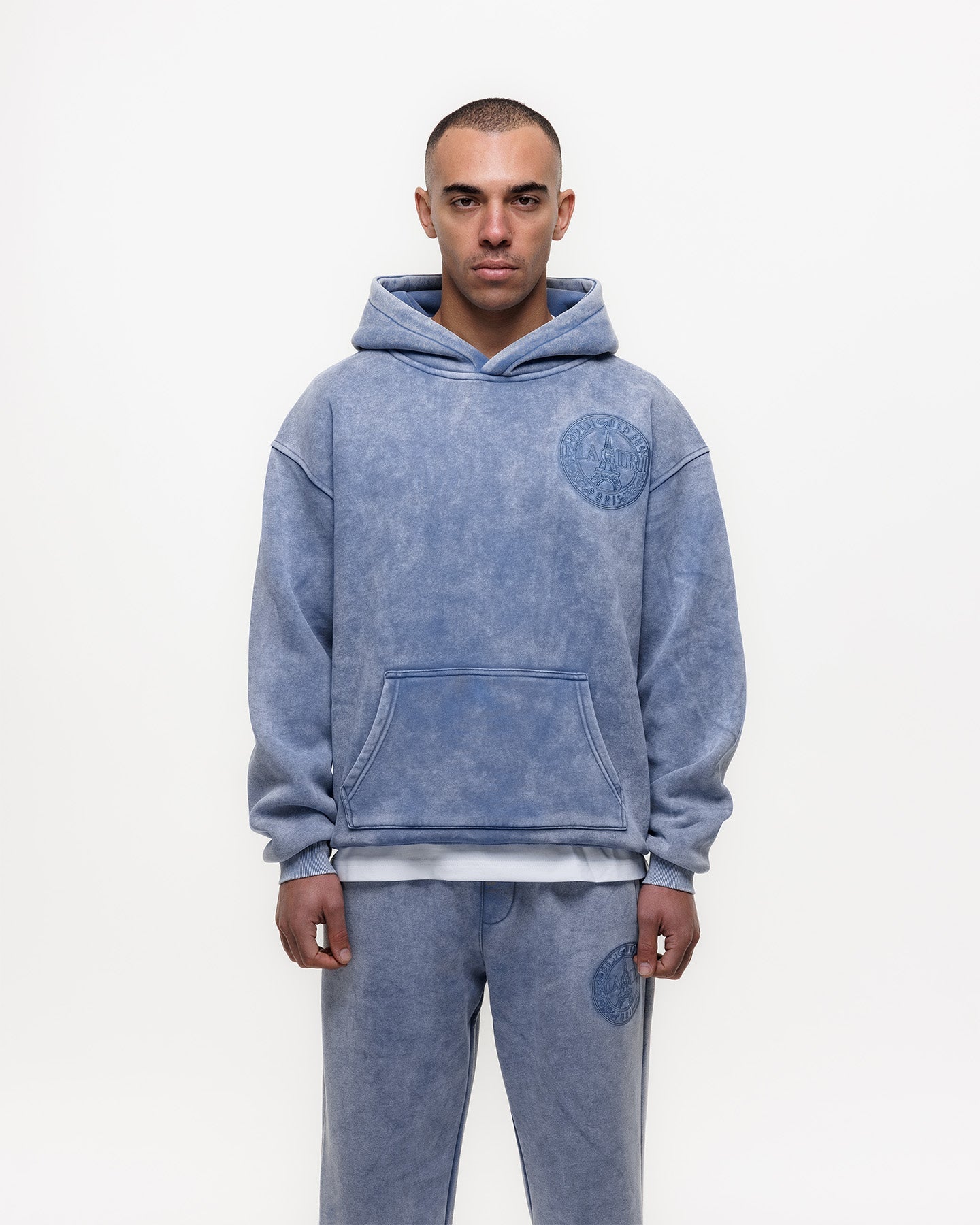 MAGIRI Embroidered Acid Washed Blue Hoodie