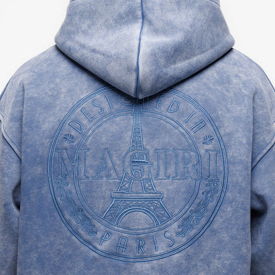 MAGIRI Embroidered Acid Washed Blue Hoodie