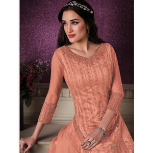 Blus Orange Floral Embroidery Designer Heavy Butterfly Net Partywear Suit