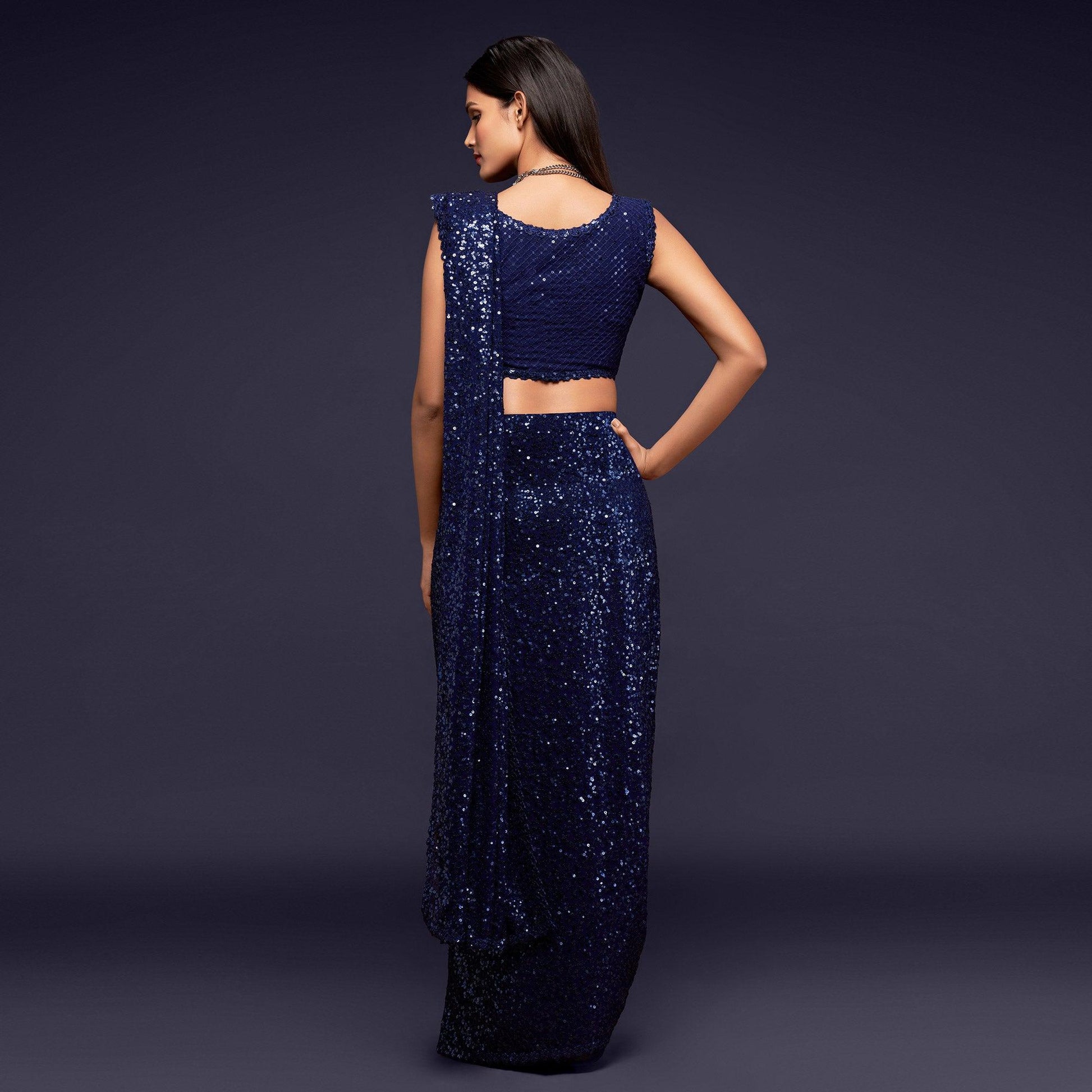 Blush Blue Partywear Thread & Sequins Embroidered Georgette Saree