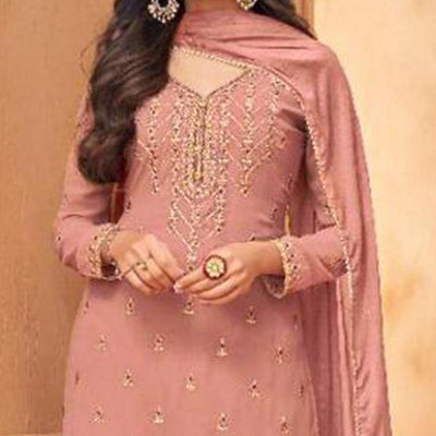 Blush Partywear Designer Embroidery Heavy Faux Georgette  Salwar suit